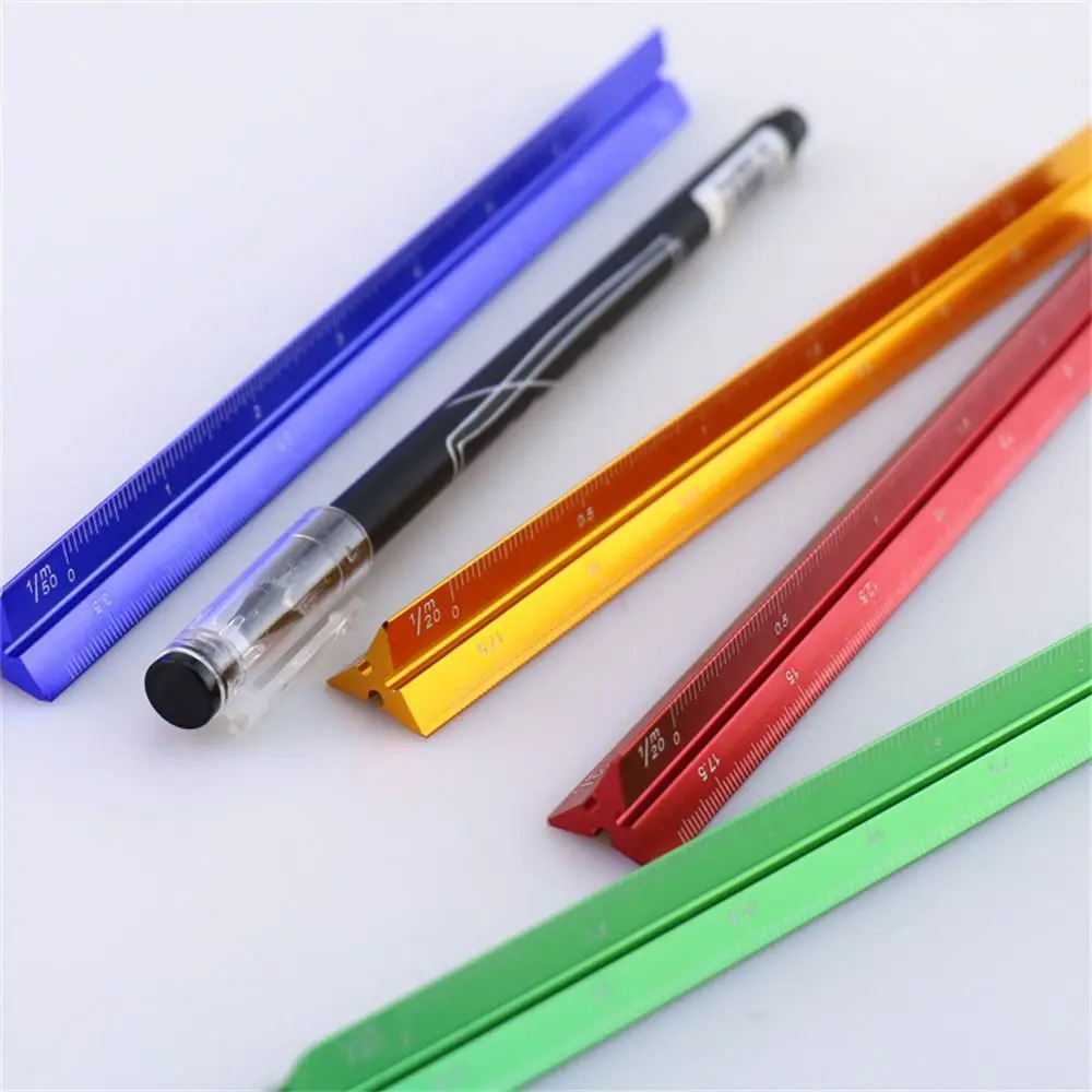Aluminum Alloy Triangular Scale Ruler Smoothly Technical Measuring Ruler Colorful Multi-function Metal Ruler Architect Engineer