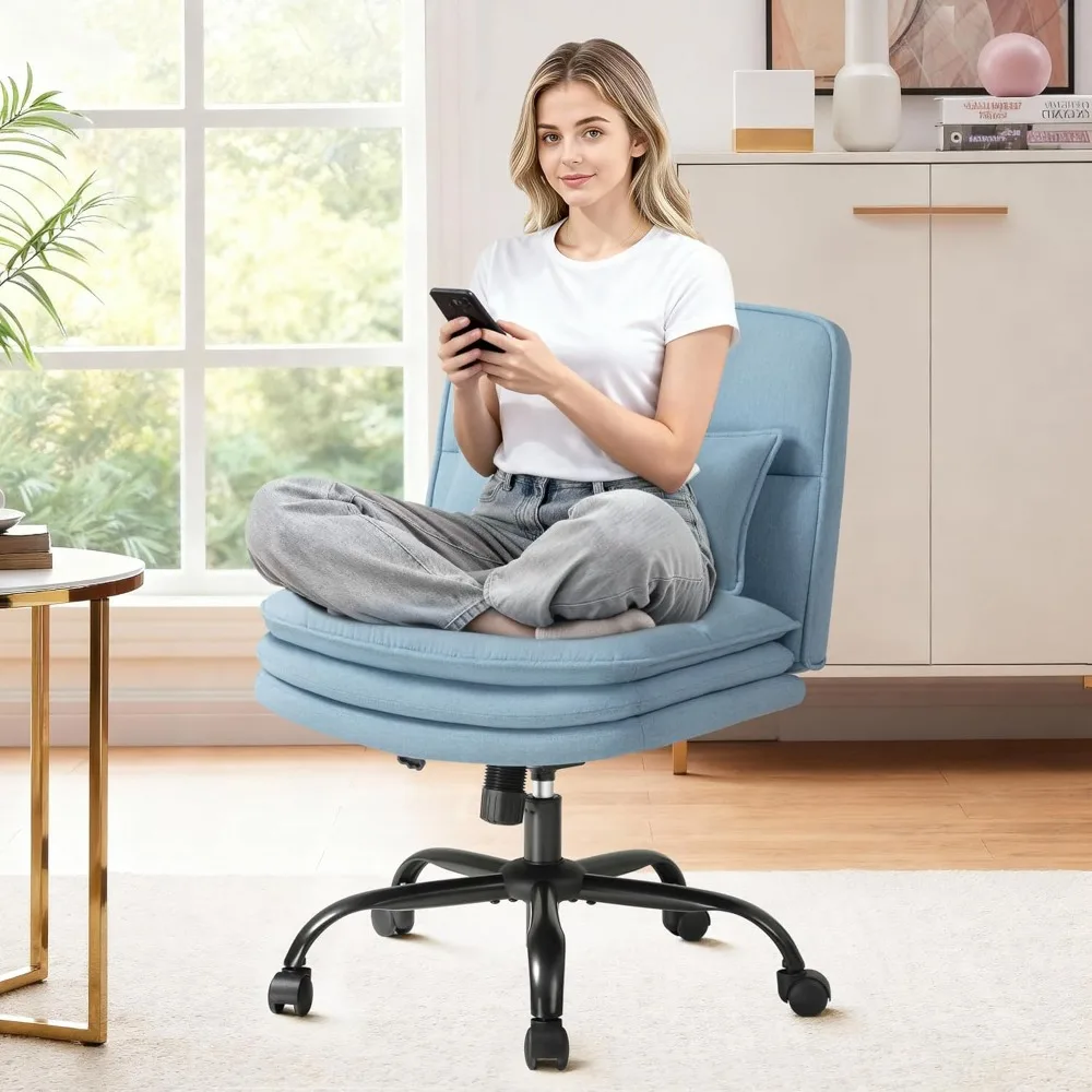 Krzesło biurowe Furmax z krzyżującymi się nogami, na kółkach, bez podłokietników, bardzo szerokie siedzisko, obrotowe krzesło do biurka, regulowana wysokość, wygodne krzesło do pracy.