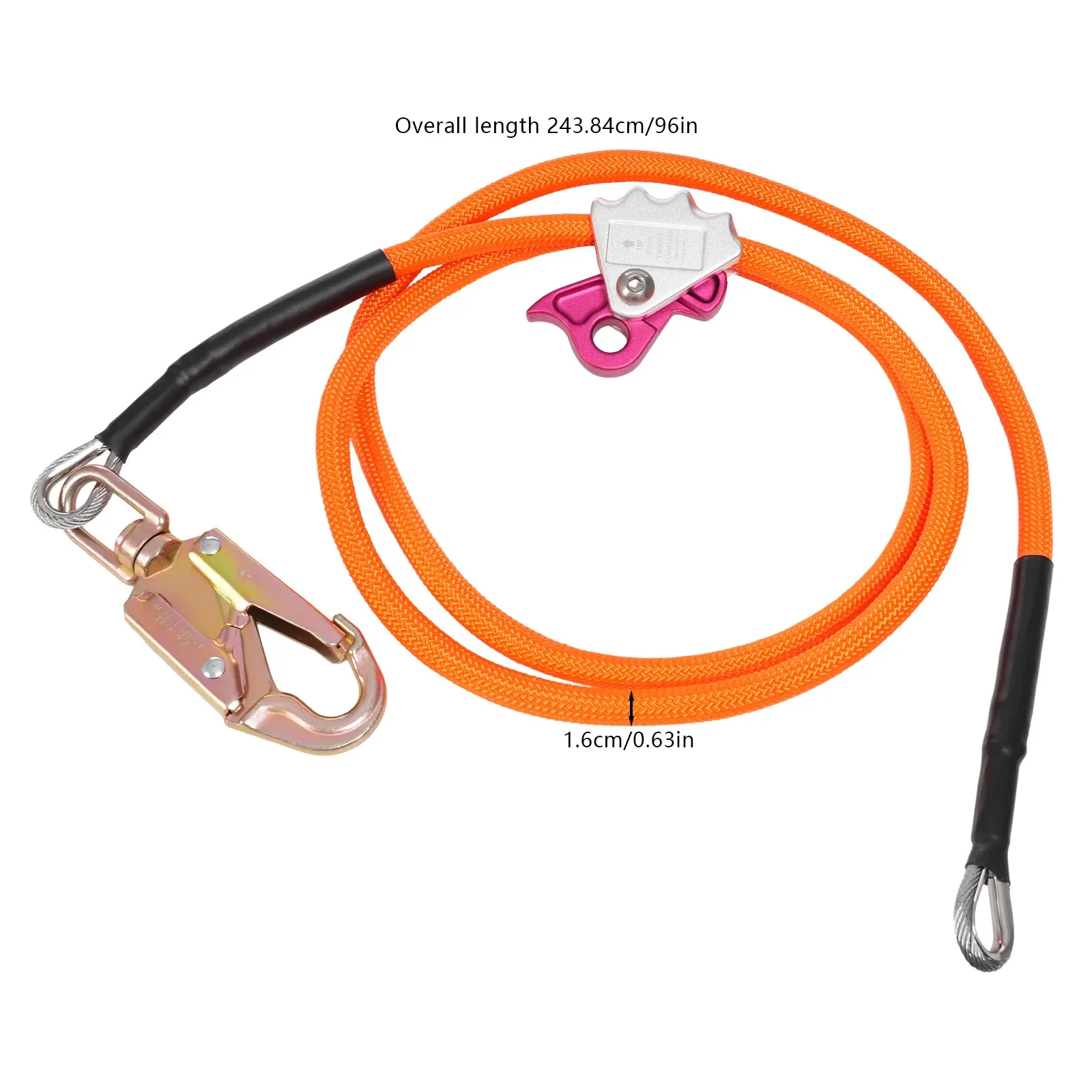 Kit professionale di linea ribaltabile con nucleo in acciaio da 5/8" x 8 piedi con moschettone a triplo bloccaggio - Cordino per arrampicata sugli alberi regolabile ultra sicuro