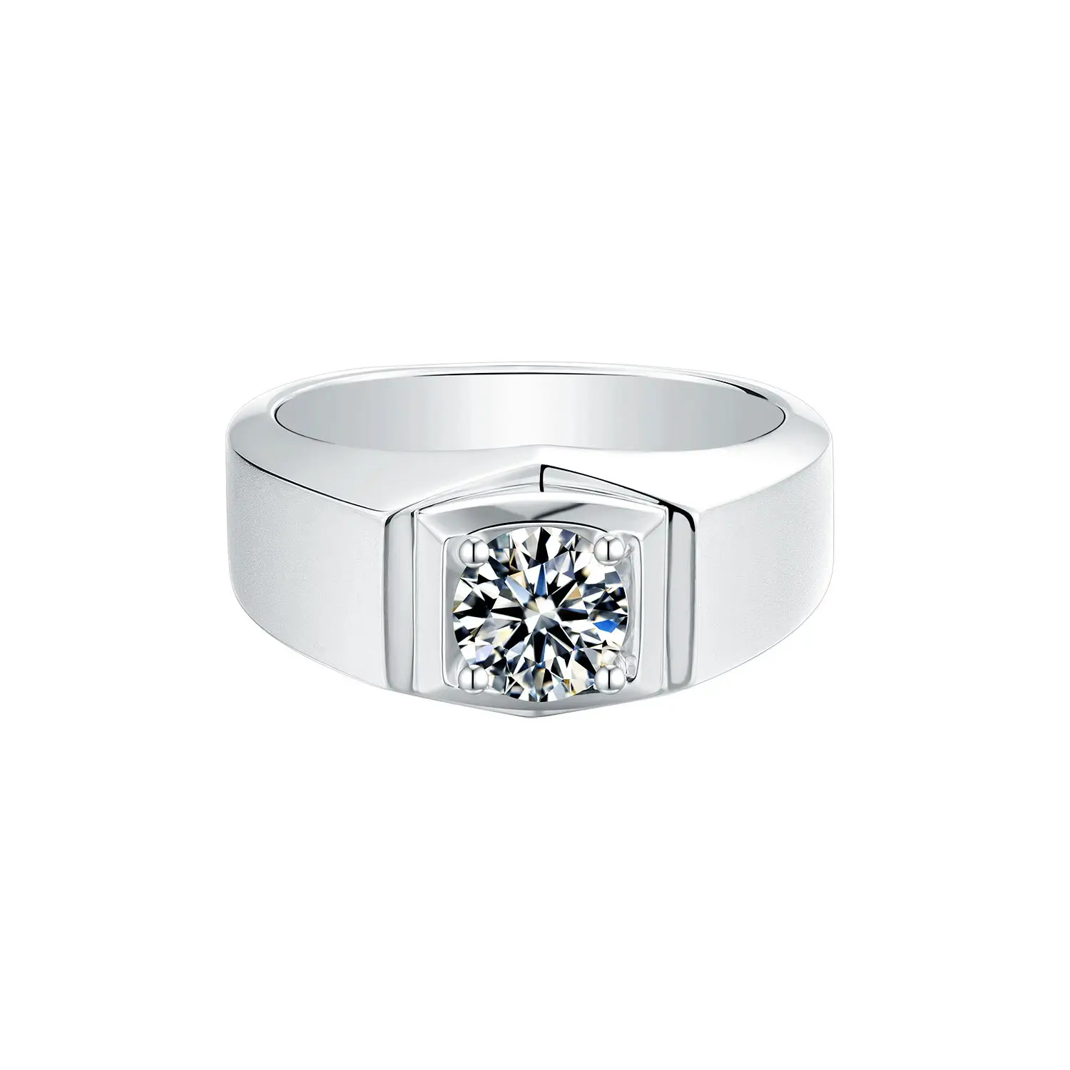 Single Stone Diamond 1ct Real Moissanite Solid 925 Sterling Silver Men Wedding Moissanite Ring Ready For Ship