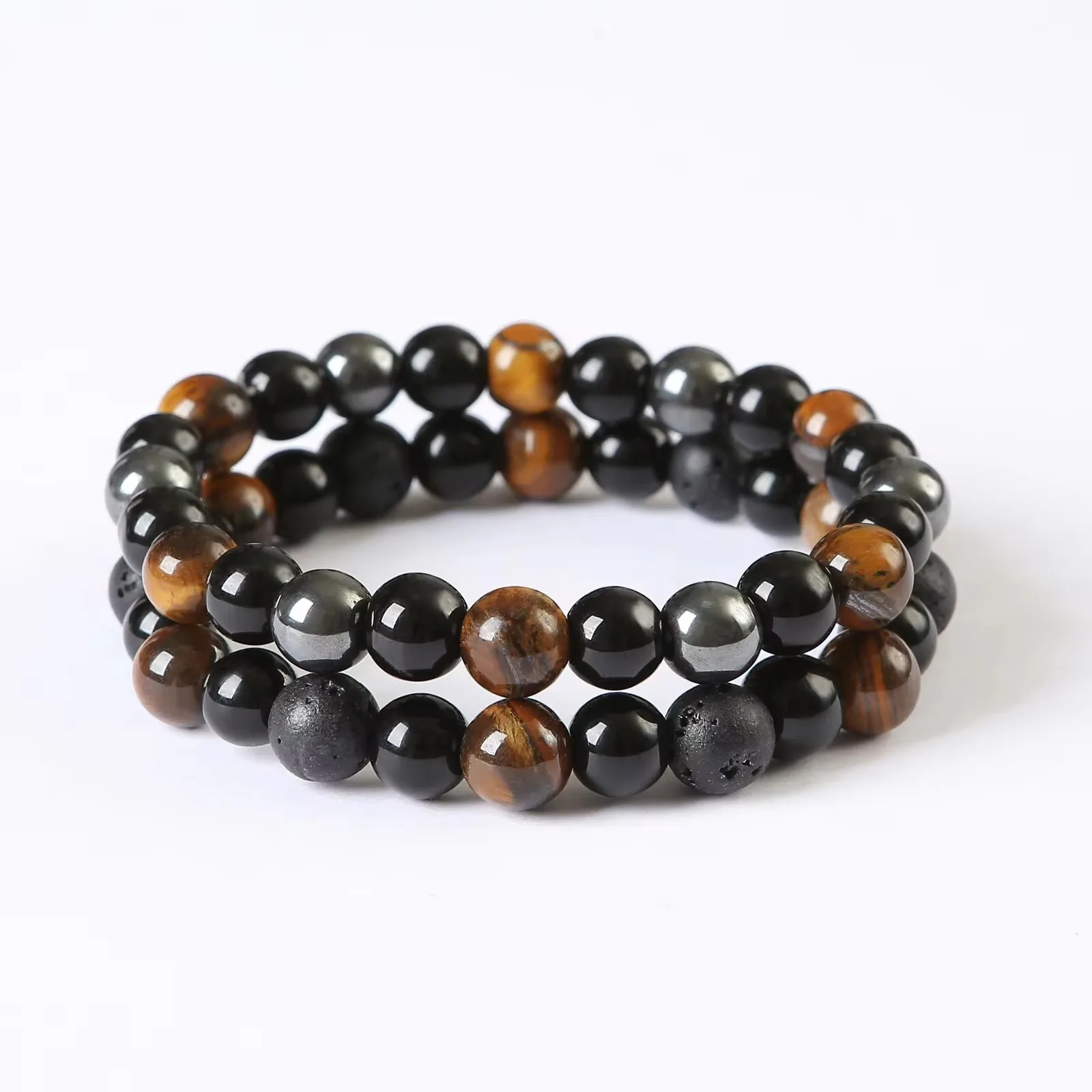 1PC/Set Triple Protection Bracelet- Tiger's Eye, Black Obsidian, Hematite for Protection, and Balance-Healing Energy Bracelet