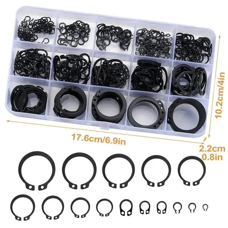 300pcs Internal Circlip Assortment Kit 6-26mm C Clip Washer set Carbon Steel  Retaining Ring Snap Ring kit for metal shaft Hole
