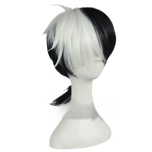 Young Black Jack Cosplay Wig Black and White Ponytail Synthetic Hair Anime Costume Role Play Wigs