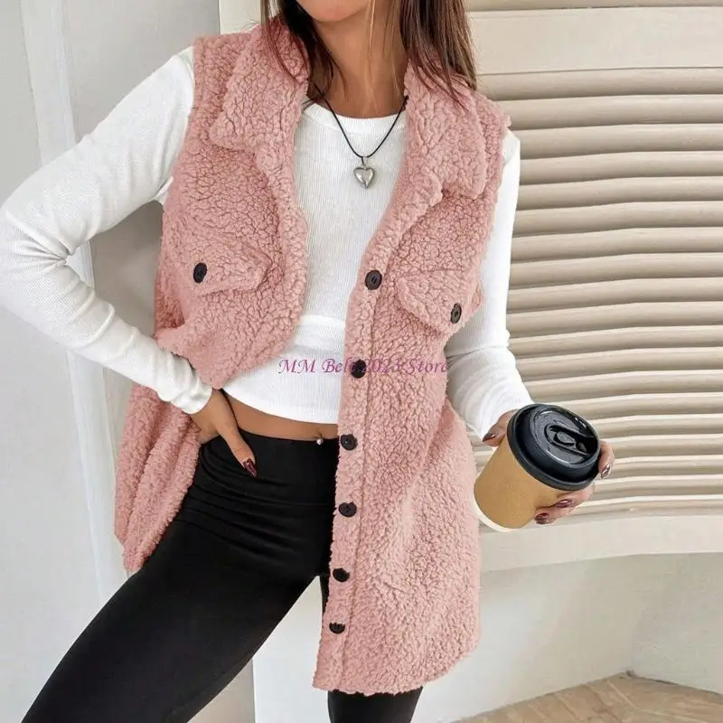 

Women's Casual Sherpa Fleece Vest Casual Cozy Sleeveless Cardigan Button Down Warm Waistcoat Outerwear with Pockets