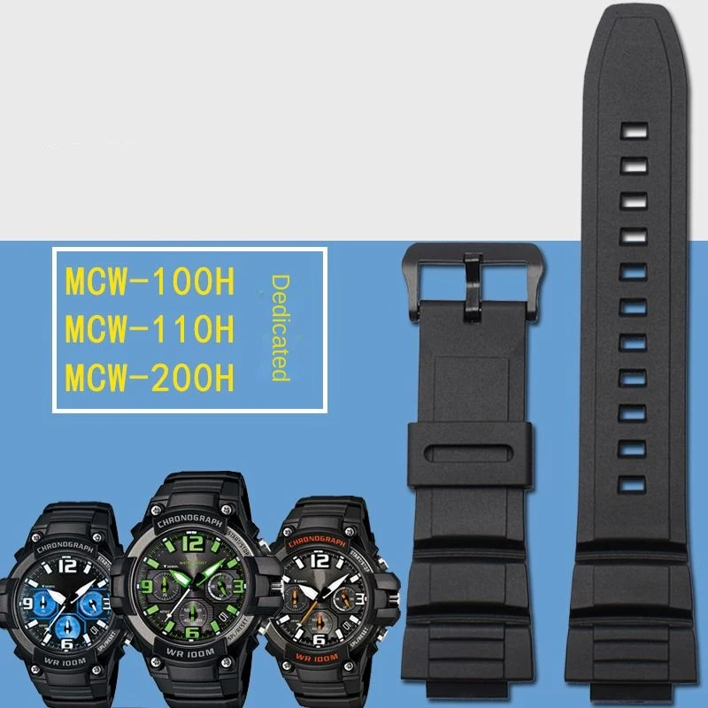 

For Casio MCW-100H MCW-100 110H/W-S220/HDDS100 Outdoor Sports Resin Silicone Bracelet 16mm Black Blue Watch Strap Accessories