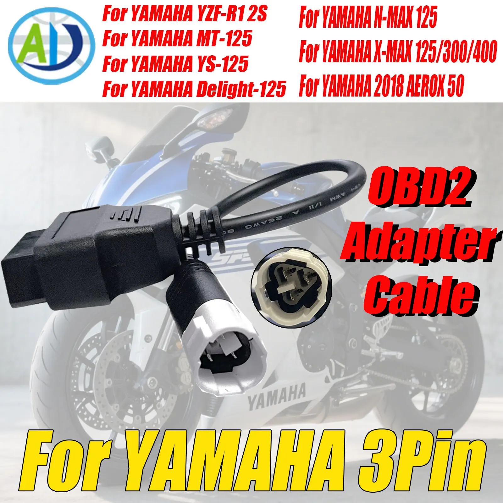 

For Yamaha 3 Pin OBD2 Diagnostic Cable for YZF-R1 2S,MT-125,YS-125,Delight-125,N-MAX 125,X-MAX 125/300/400 OBD Motorcycles Cable