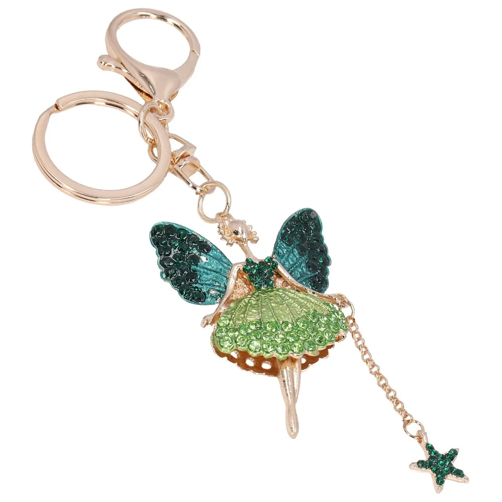 2pcs Angel Shape Rhinestone Keychain Butterfly Fairy Wings Sparkling Crystal Metal Keychain Pendant Car Keychain Ring