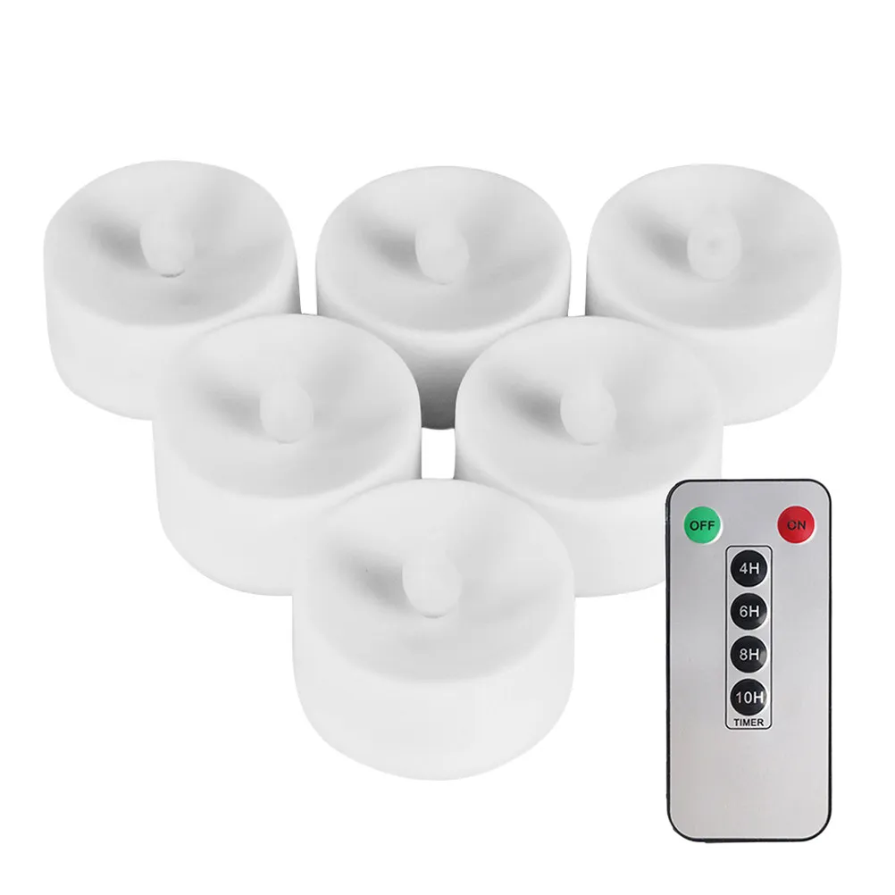 6Pcs LED Remote Control Smokeless Electronic Warm White Timer Function 6H 8H 10H for Home Party Hotel Gift