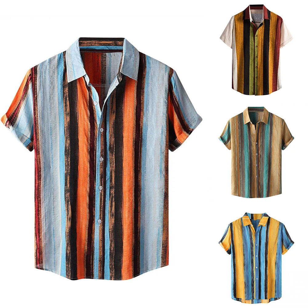 For Beach For Daily Button Down Blouse Holiday Beach Shirts Collared Neckline Polyester Fabric Regular Length Retro Style