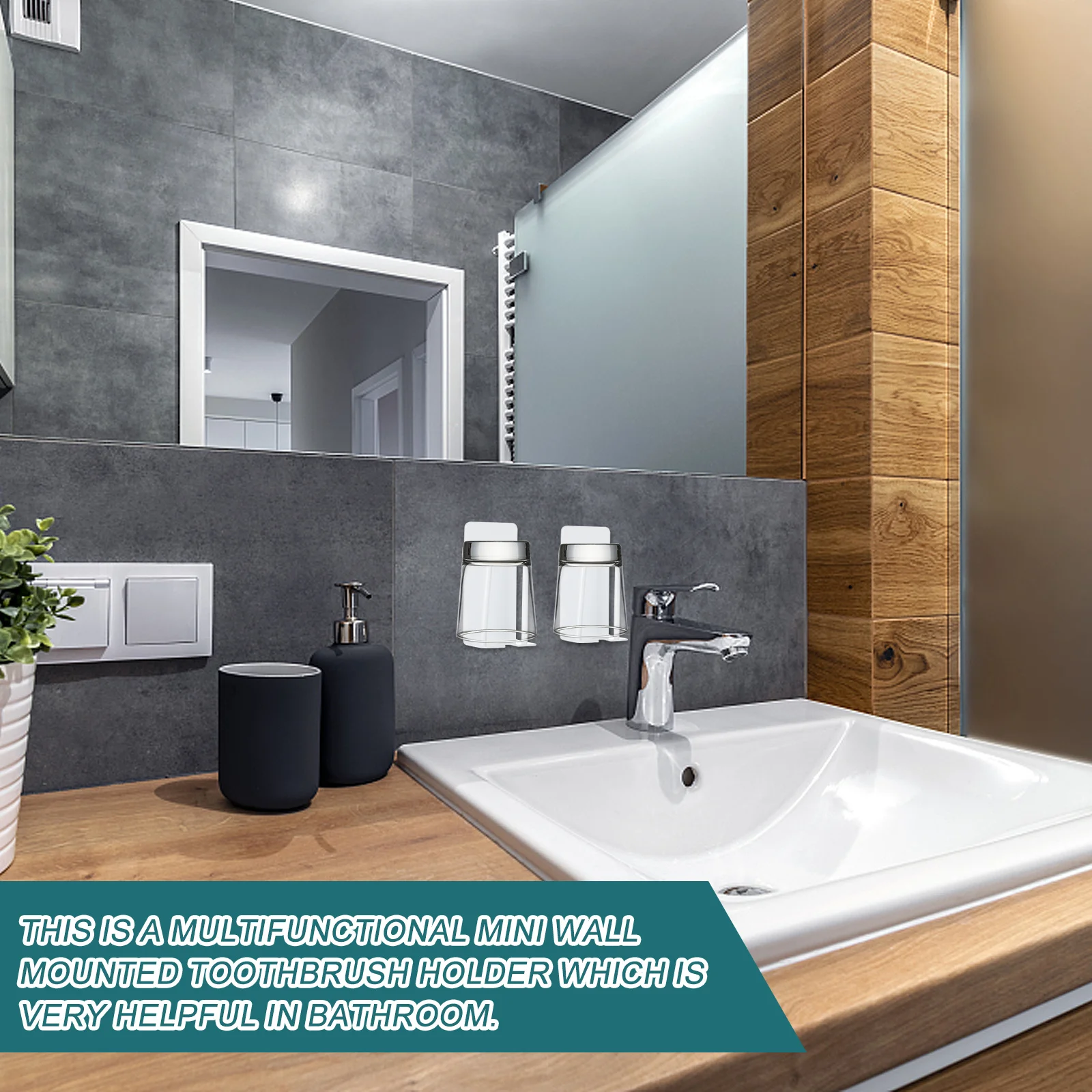 

2pcs Wall Mounted Cup Holder Stainless Steel Toothbrush Organizer No Drill Needed Bathroom Storage Rack Toothbrush Cup Shelf