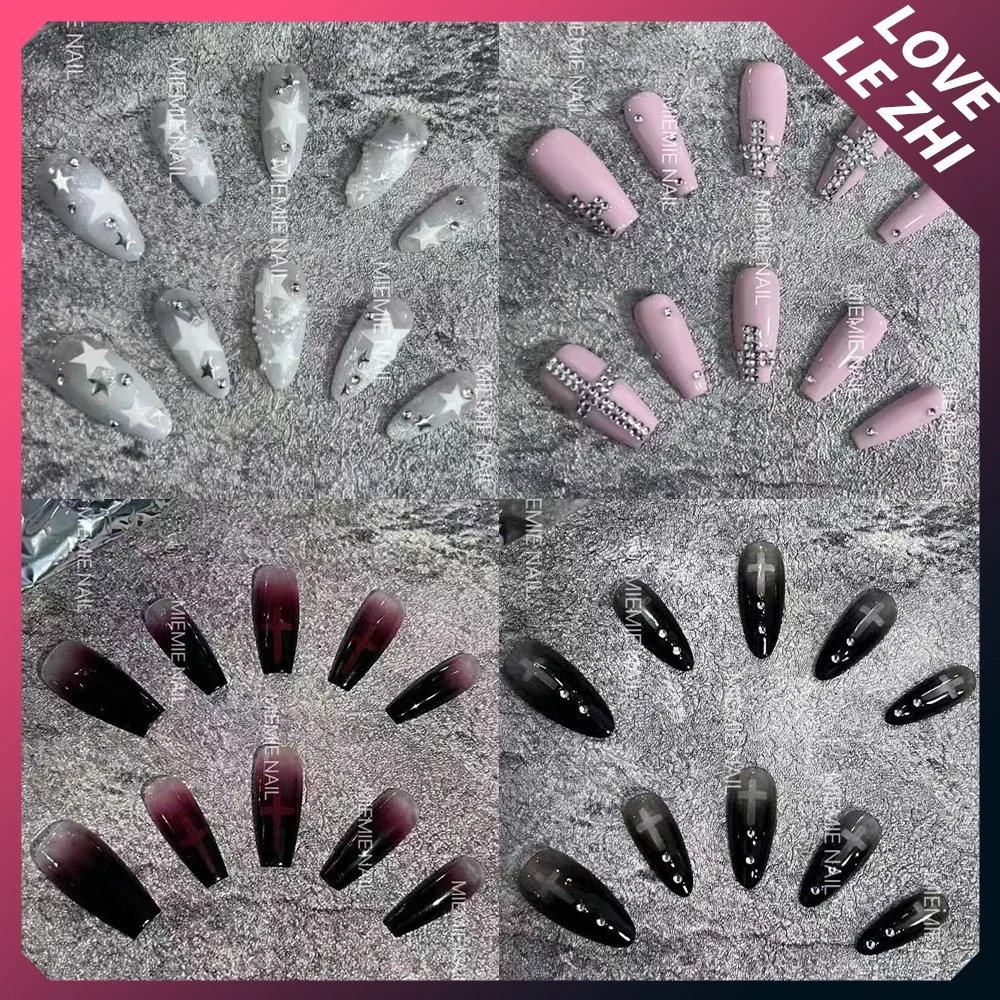 

Y2K Spice Girl Handmade Star Diamond Full Cover Nails Cat Eyes Snake Butterfly Bowknot Pearl Magic Mirror Powder Press On Nails