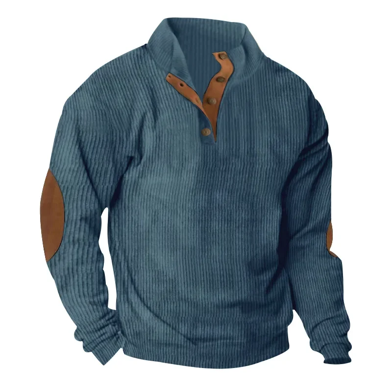 Frühling und Herbst Freizeit Herren Sweatshirt Stehkragen Langarm Patchwork Versunkene Streifen Cord Bequeme Herrenbekleidung