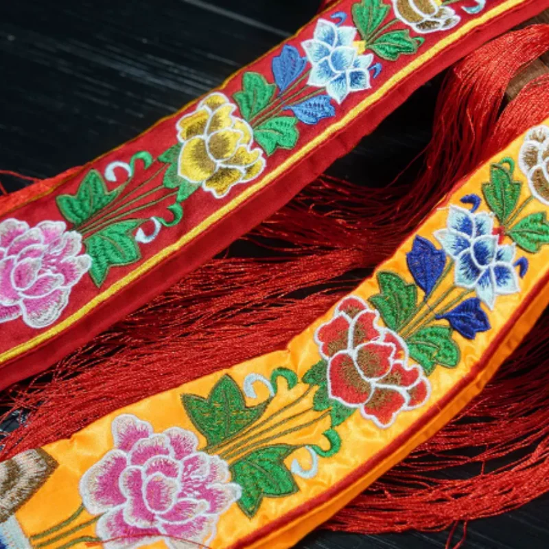 Tibetan Nepalese Embroidered Eight Auspicious Symbols Hand Drum Banner - Buddhist Altar Hanging Flag, Home Buddha Hall Decor - view 3