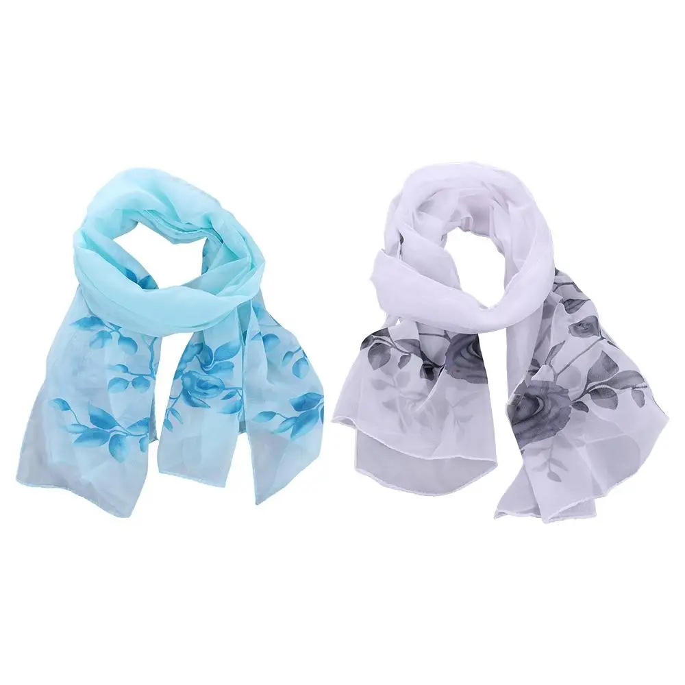 أزياء المرأة التفاف روز زهرة مطبوعة وشاح شال طويل والأوشحة الشيفون