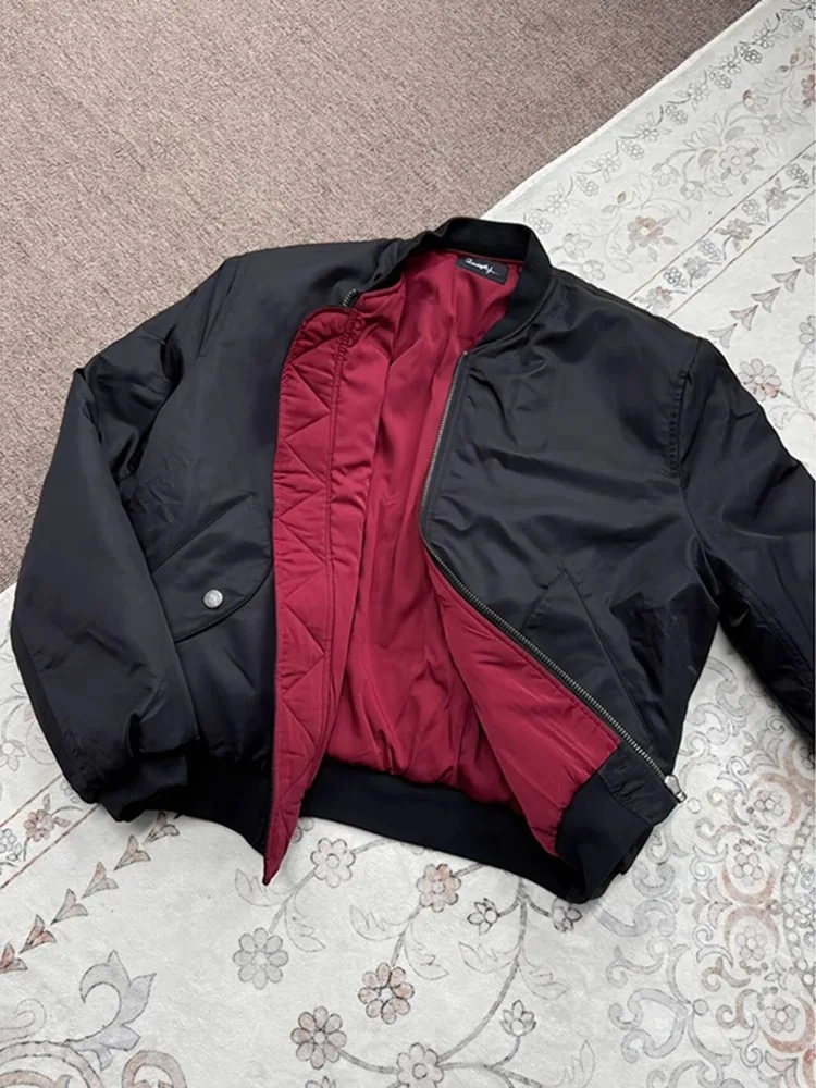 

Мужская куртка-бомбер в стиле американской уличной моды, красная, из хлопка, винтажный дизайн, высококачественная, для зимы