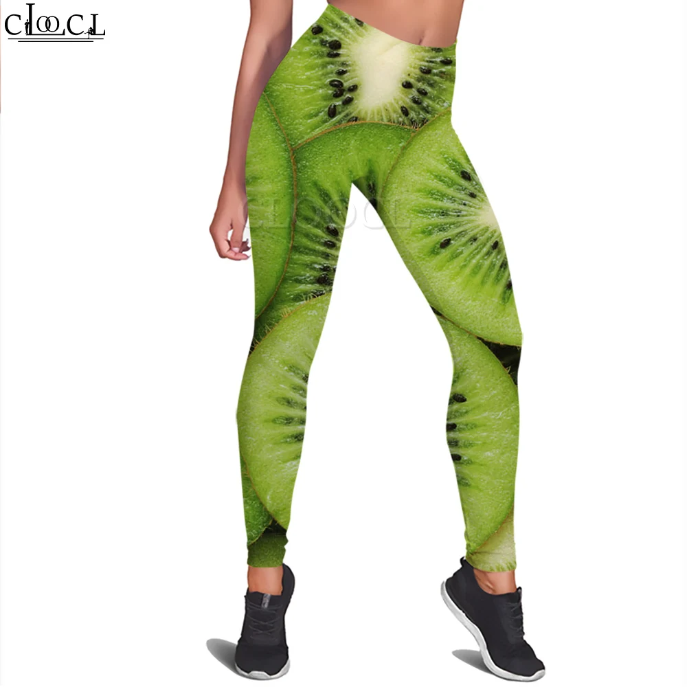 CLOOCL-Leggings informales a la moda para mujer, pantalones con estampado 3D de rodajas de Kiwi deliciosas, mallas sin costuras para entrenamiento de gimnasio