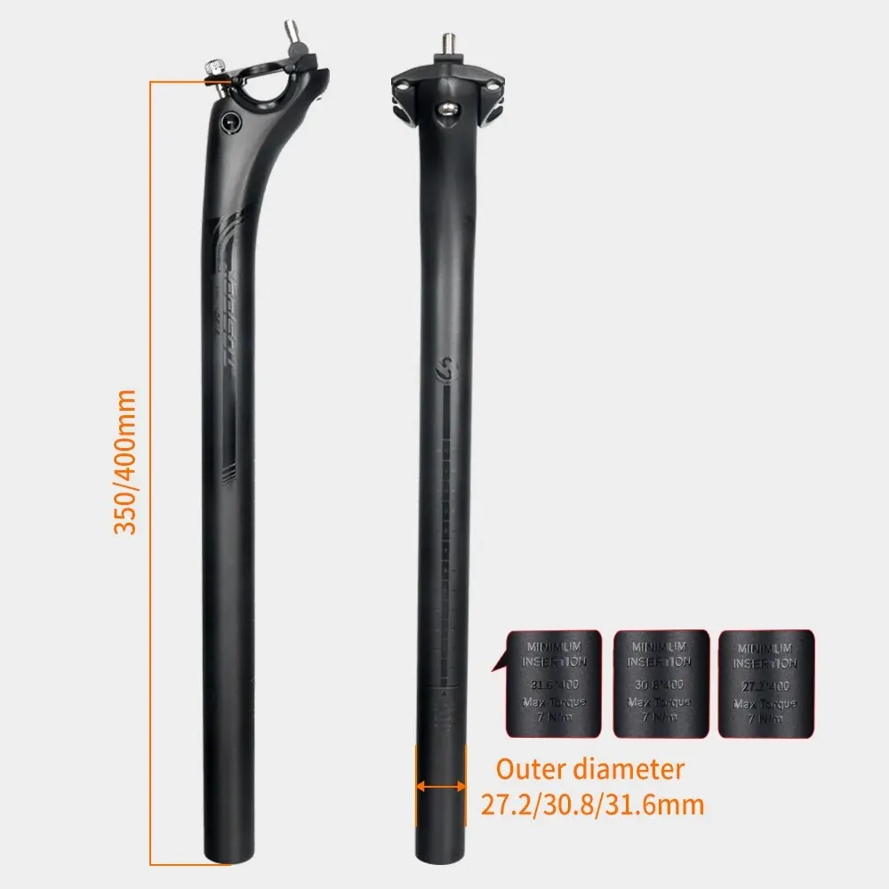 TOSEEK Szénrúd seatpost 27.2 31.6mm Hossz 400mm Matt Sztrájktörő MTB közúti Bicaj Ülés posta Ülés csöves Bicikli alkatrészek MTB Szénrúd Kenú