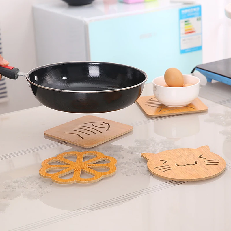 Hollow Out Wooden Coaster Kitchen Tableware Insulation Mats Thickened Anti Scalding Anti Slip Pan Bowl Plate Pad