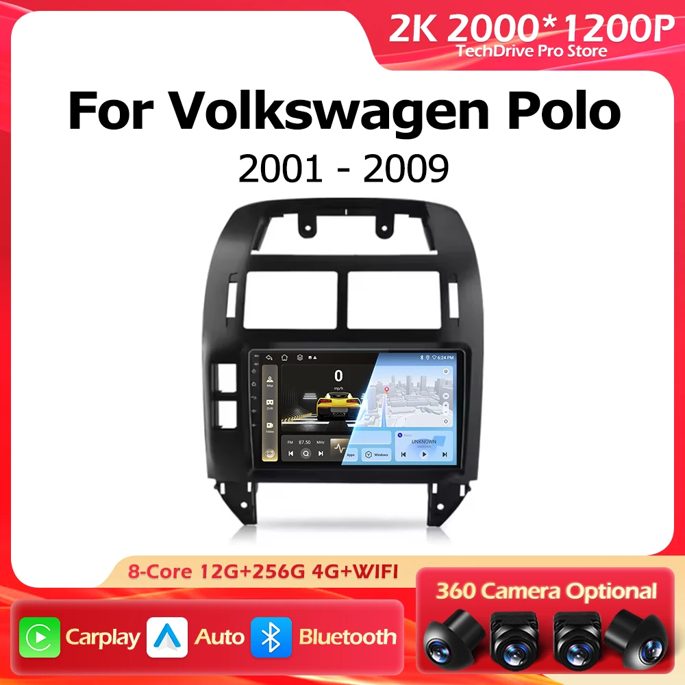 

Беспроводной Carplay Android 16, для Volkswagen Polo Mk4 IV 4, 2001-2009, автомобильный радиоприемник, GPS-навигация, автоматический интеллектуальный мультимедийный плеер