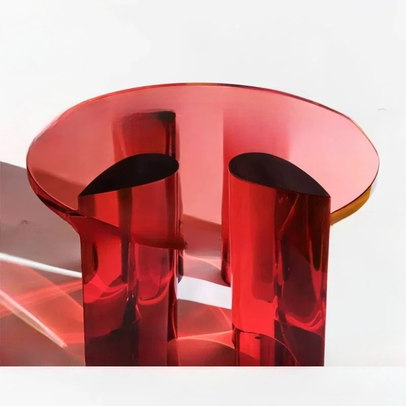 

Italian round dining table modern simple acrylic red creative dining table round table light luxury high-end dining table