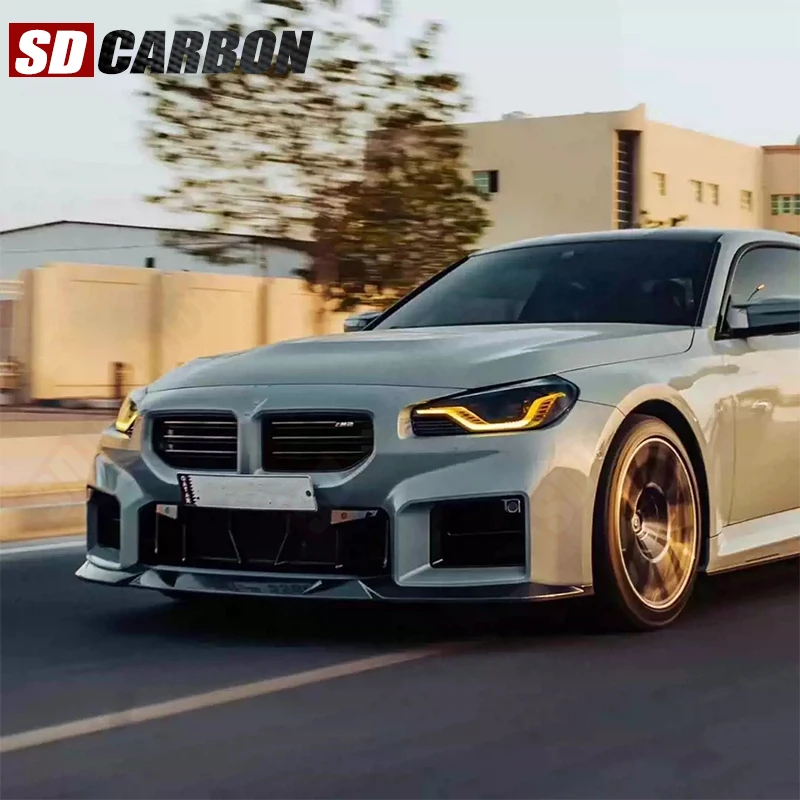 لسيارات BMW M2 G87 2022 + المصد الأمامي للسيارة من ألياف الكربون الجافة كلبشة سبويلر الناشر الجبهة الشفة الذقن تحويلة اكسسوارات السيارات