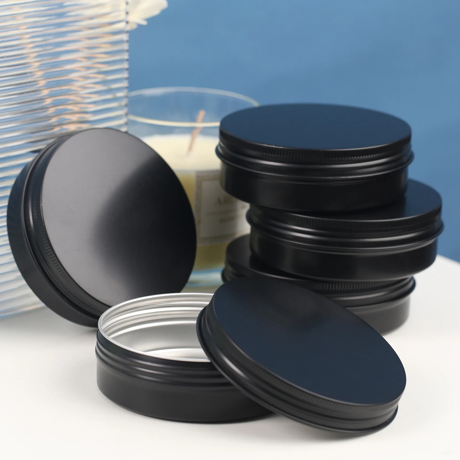 5pcs 100g Aluminum Tin Black Cosmetic Jar Sealed Bottle Portable Container Sampling Eyeshadows Face Cream DIY Cosmetic Packaging