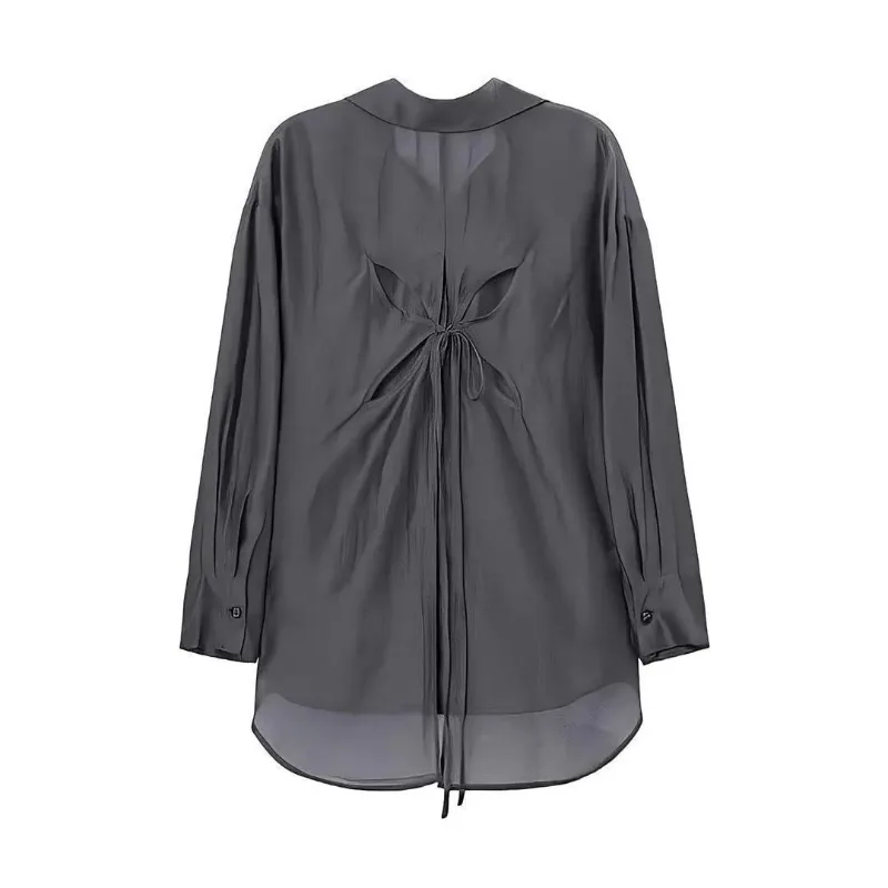 2026 Summer Female Back Hollow Lace Up Shirt Women's Thin Cut Sun Protection Shirt, Jacket, Loose Top Sun Protection Clothing view 6