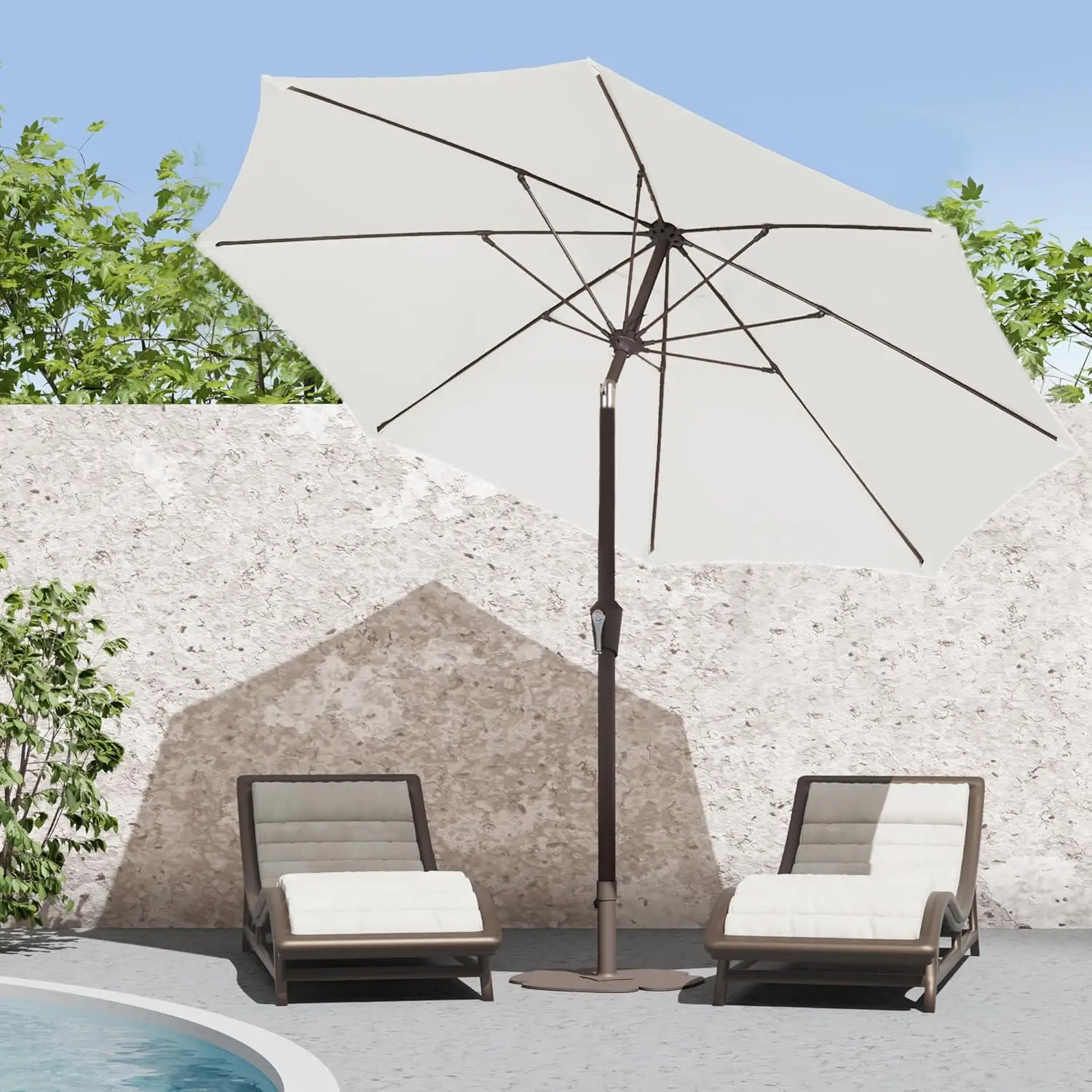 9FT Patio Umbrella Outdoor Market Umbrella with Push Button Tilt and Crank, Table Umbrella 8 Sturdy Fiberglass Ribs UV