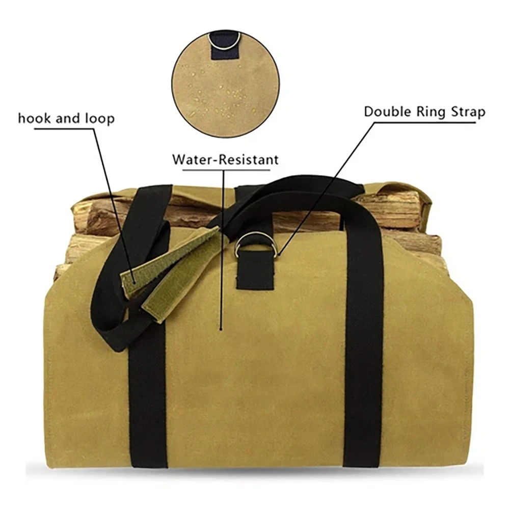 حقيبة تخزين من الخشب الحطب ذات سعة كبيرة مع مقابض، حامل سجل محمول مقاوم للتمزق للأماكن الخارجية والداخلية