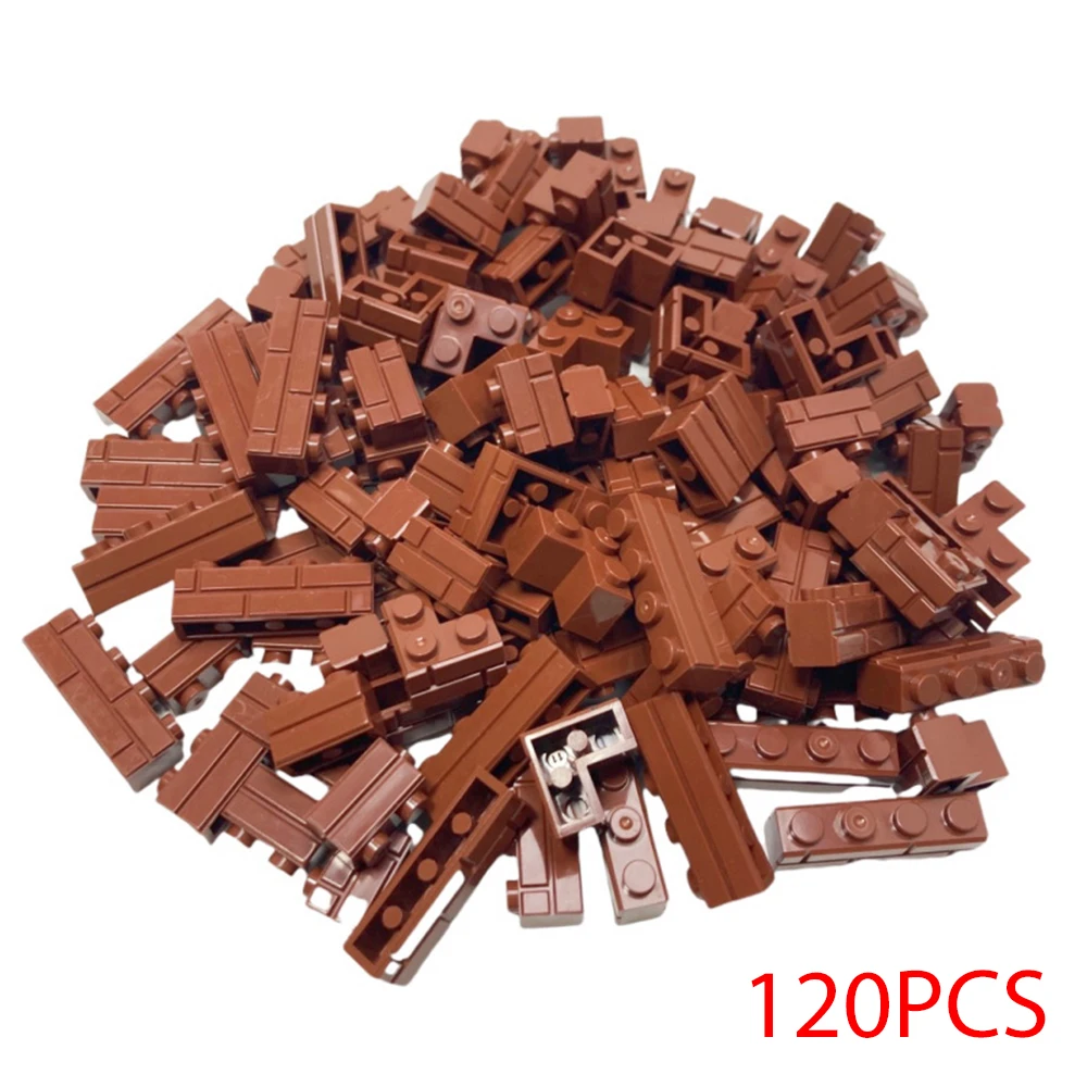 120PCS Willekeurige Gestreepte Bakstenen MOC Bouwstenen Speelgoed Paleis Kasteel Creatieve Figuren Militaire Stad Huis Muur DIY Onderdelen