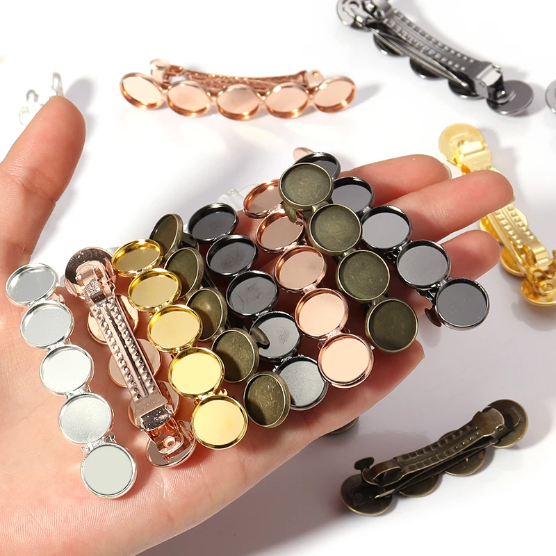 5Pcs Inner Size 12mm with 4/5 Cameo 5 Colors Plated Iron Material Hairpin Hair Clips Hairpin Base Setting DIY Hair Accessories