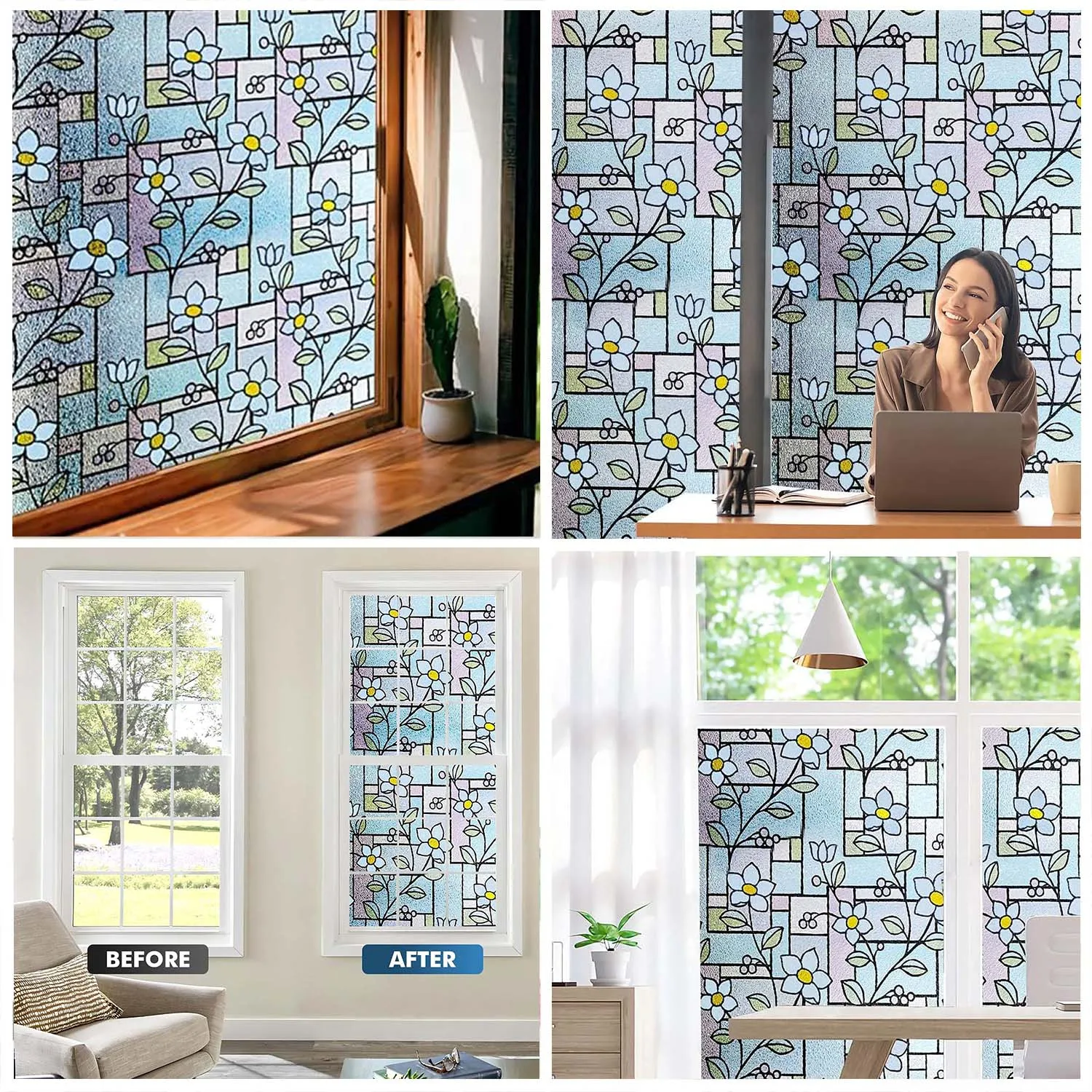 Window Privacy Film Frosted Glass Window Film Static Cling UV Blocking Removable Window Clings Opaque Window Stickers for Home