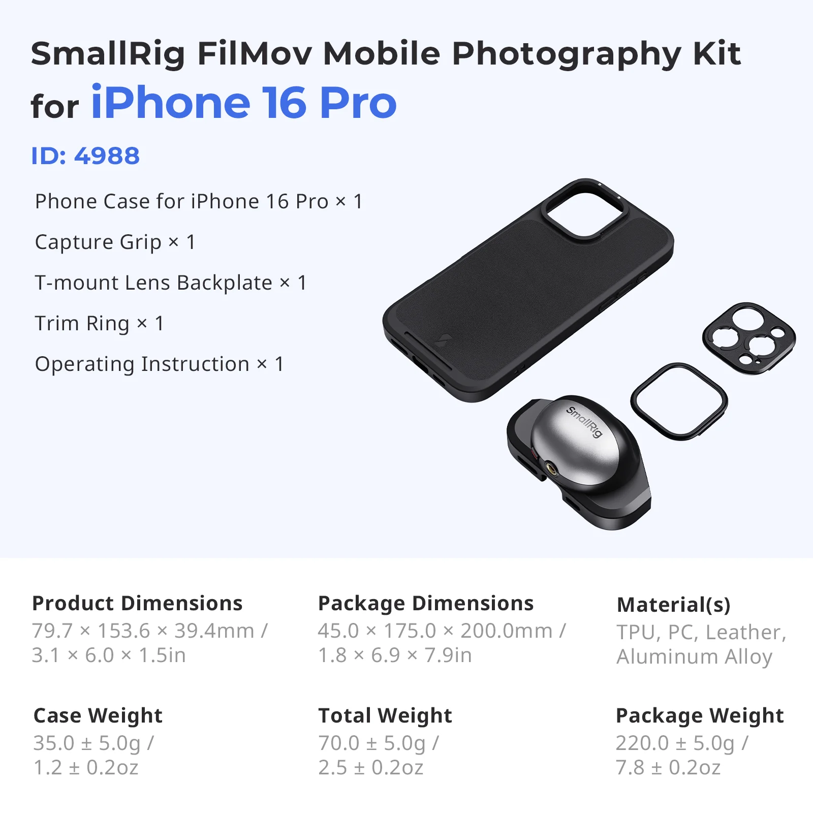 SmallRig iPhone 16 Pro Max Camera Cage Kit