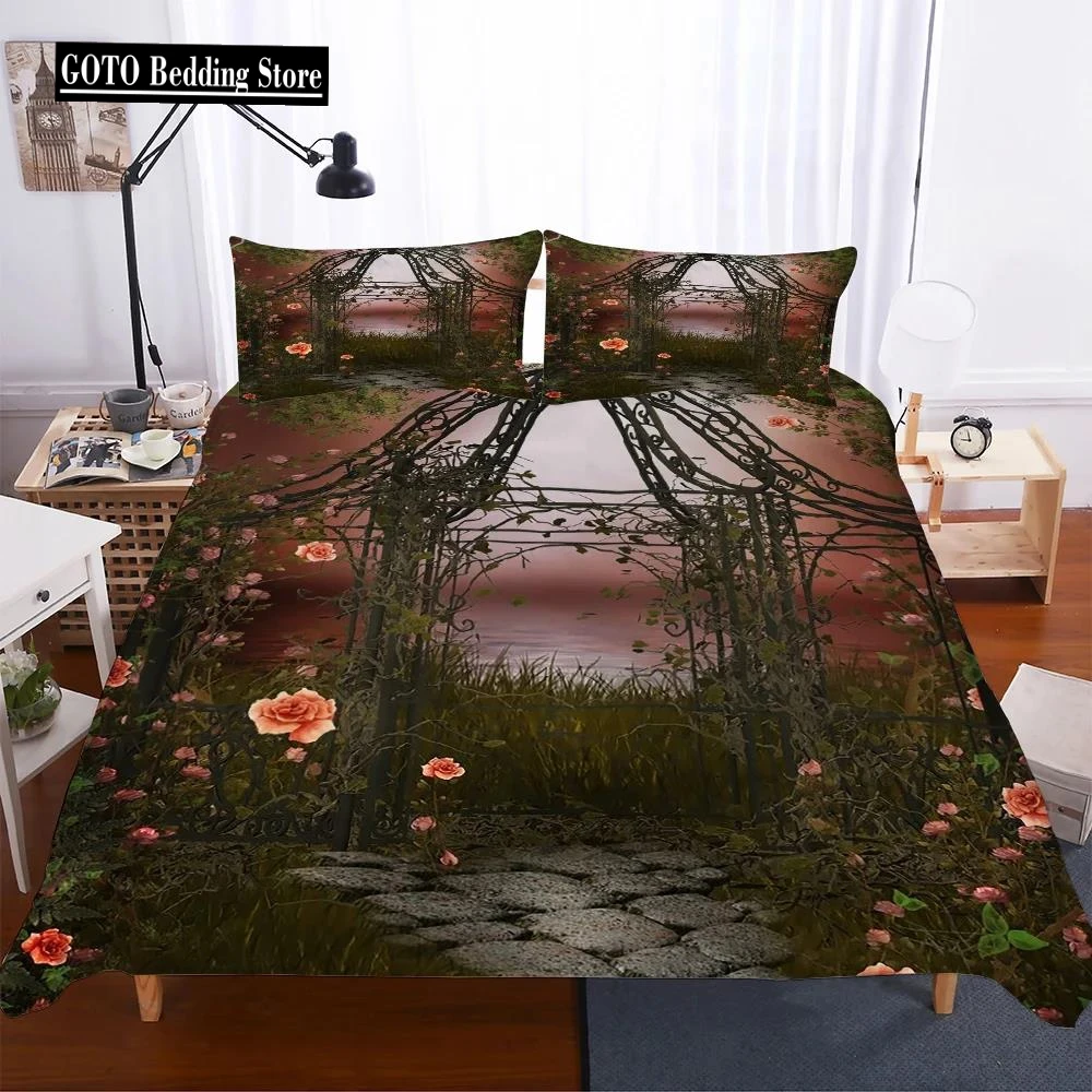 

Sewant Mushrooms King Size Bedding Set Microfiber Fabric Duvet Cover with Pillowcases Print Flowers and Trees Bed Linens Luxury