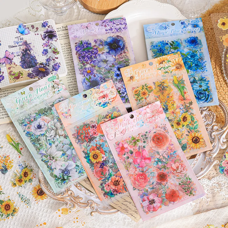 6 Sheets Flower Stickers Assorted Floral Resin Stickers Decals Botanical Journaling Sticker for Scrapbook Supplies Junk Journal