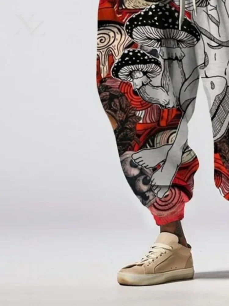 Men's All Over Print Hippie Harem Pants Japanese Drawstring Hip Hop Yoga Sweatpants Summer Holiday Chic Sporty Trousers Male