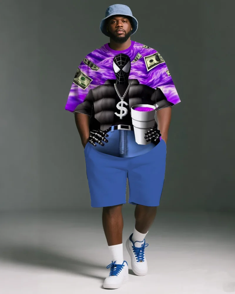 

Big & Tall S-9XL Men's Plus Size Hip-Hop Short-Sleeved T-Shirt Shorts Two-Piece Set