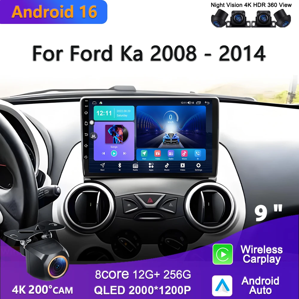 For Ford Ka 2008 - 2014 Android 16 Car Plug and Play Touch Screen Stereo Head Unit High-performance CPU GPS Navigation