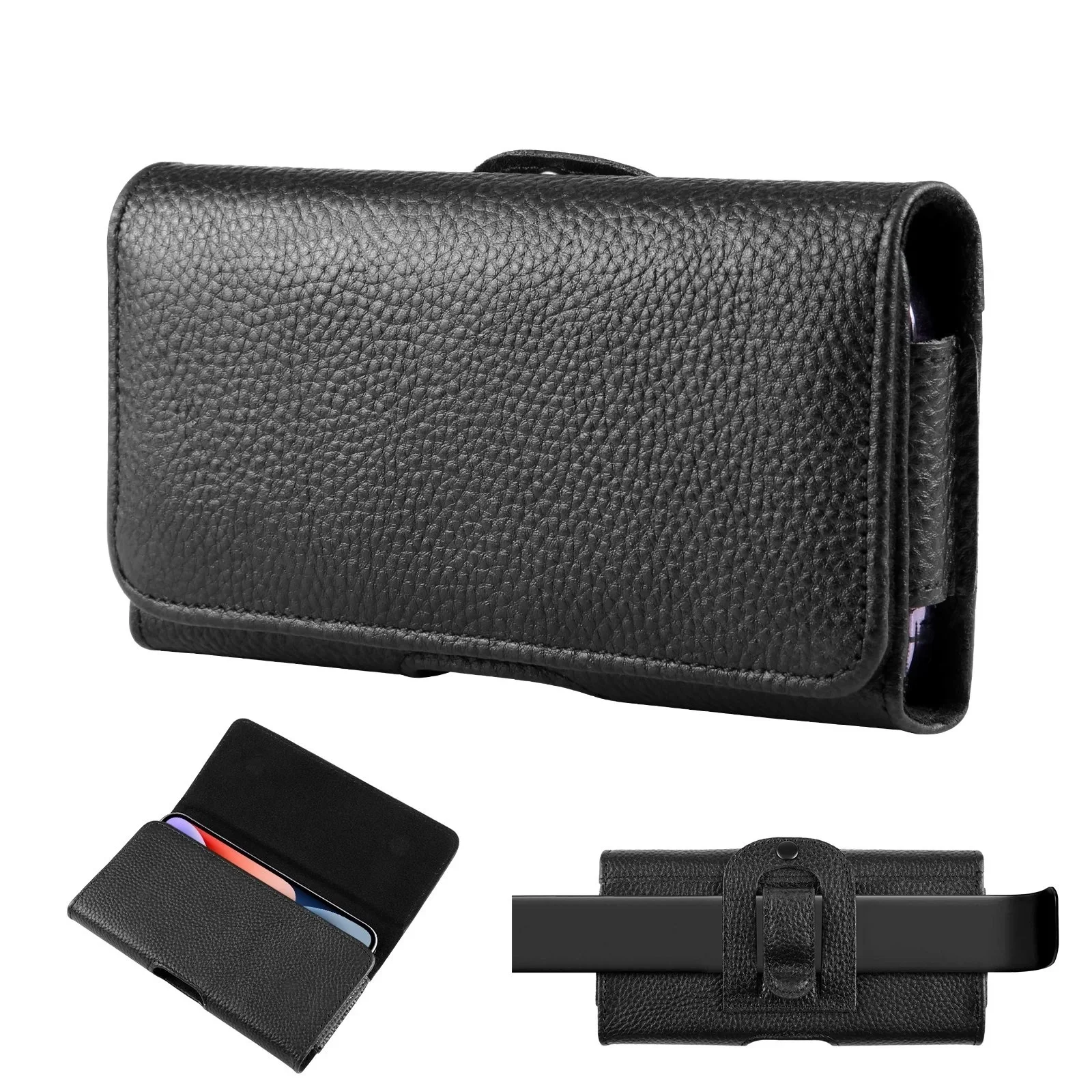 4.7-6.8 inch Phone Holster Case Genuine Leather Phone Belt Clip Pouch Waist Horizontal Bag For iPhone 15 Samsung Galaxy S23 5G