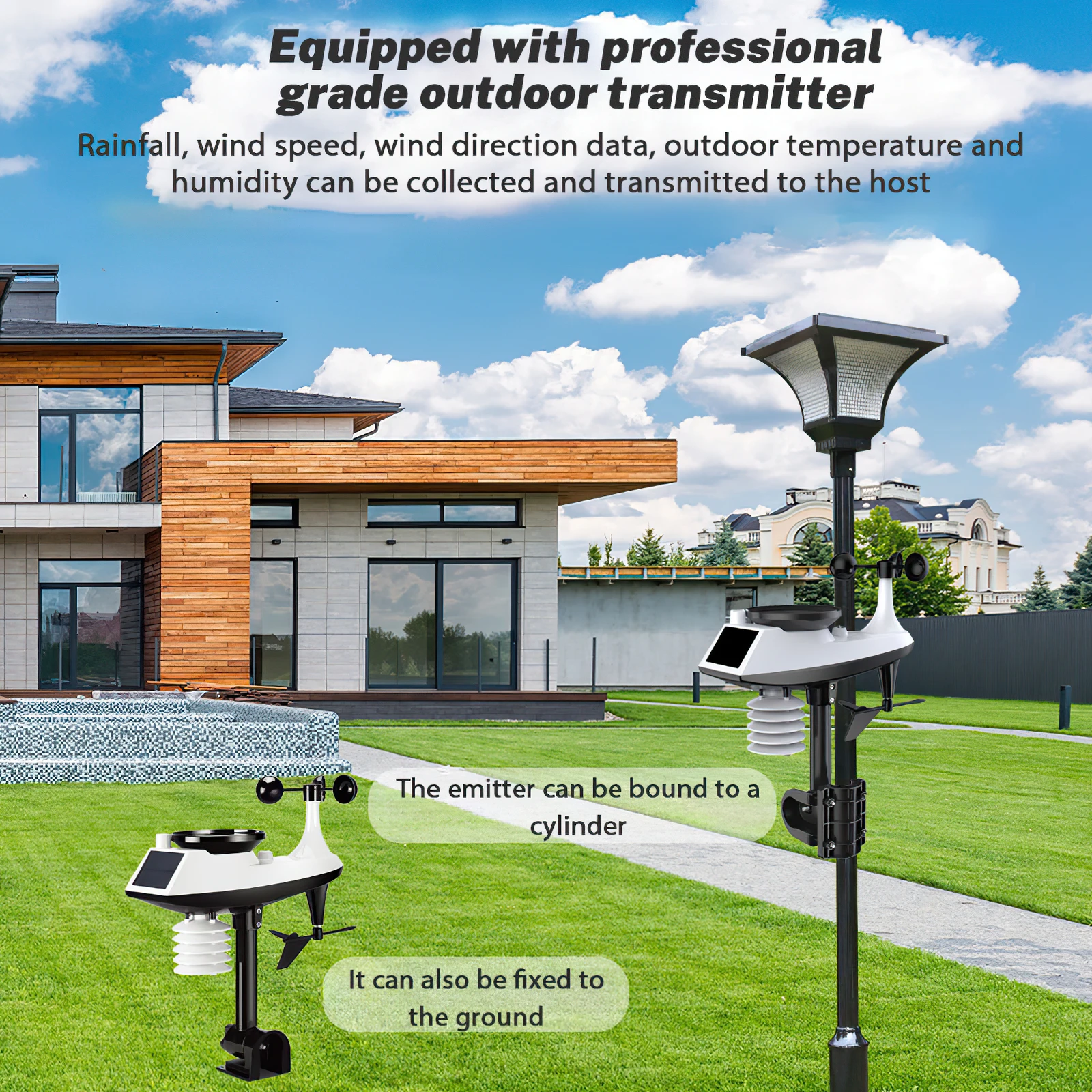 واي فاي محطة الطقس الذكية تويا المنزل الرقمية اتجاه سرعة الرياح الأمطار ضوء مؤشر جودة الهواء مراقبة درجة الحرارة والرطوبة