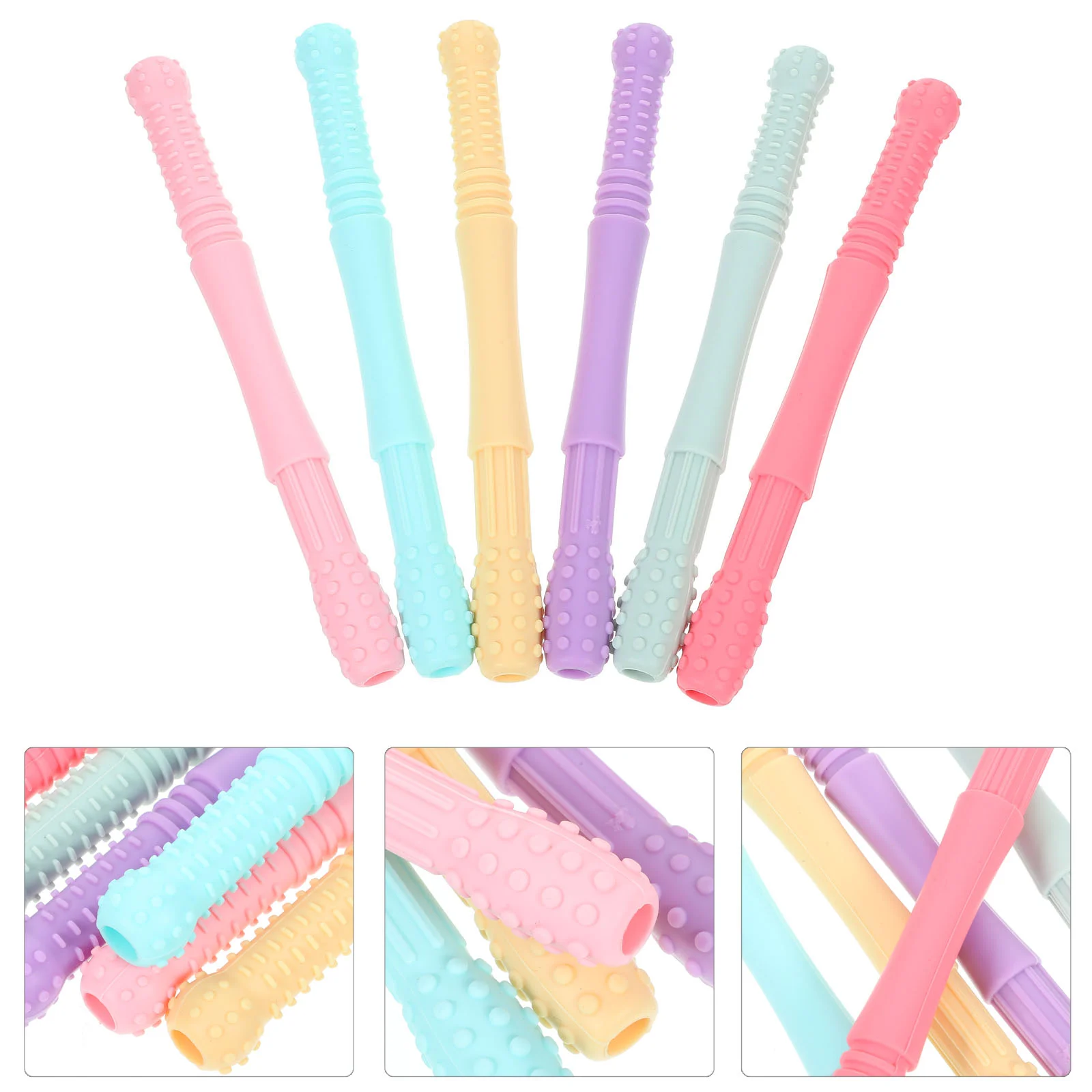 

6pcs Anti-eating Hand Teether Oral Chewy Stick Sensory Toy Food-grade Baby Silicone Teether teething toy