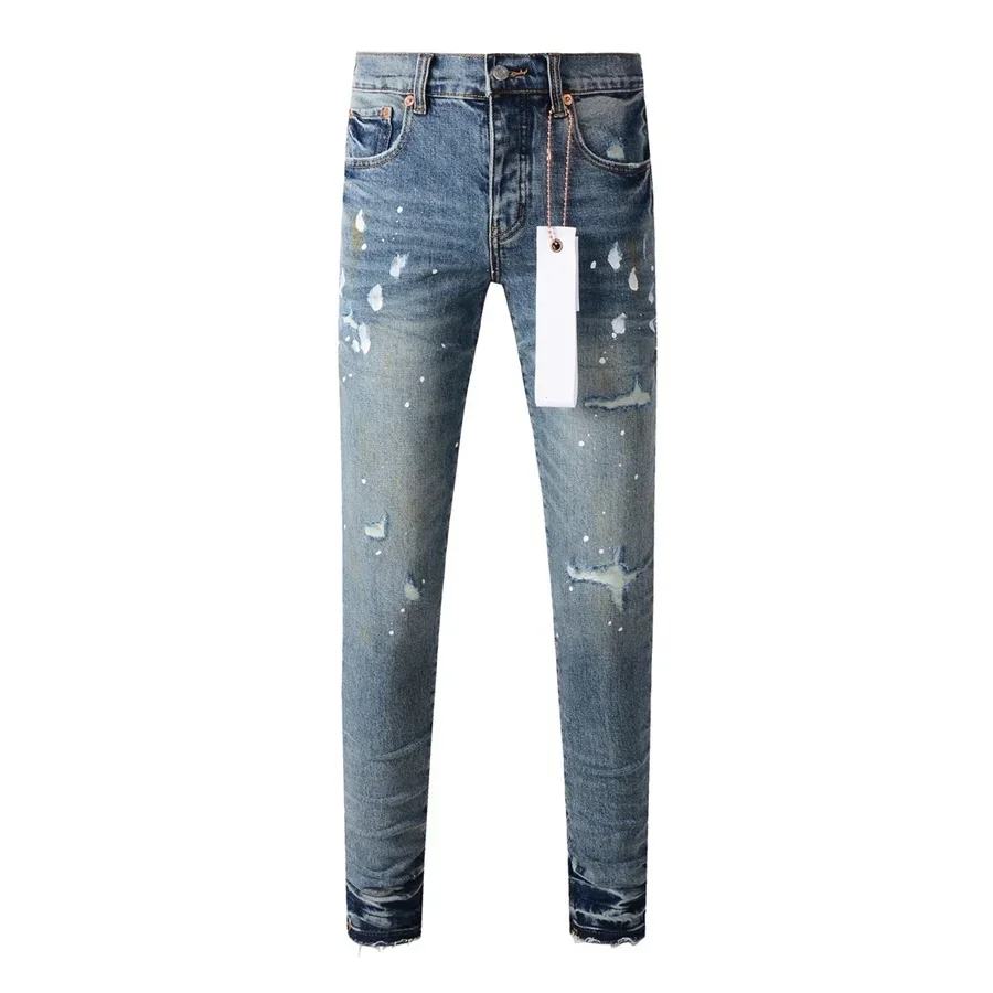 High street Purples jeans Men brands blue do vintage top quality repair low elevation skinny hold denim trousers pants