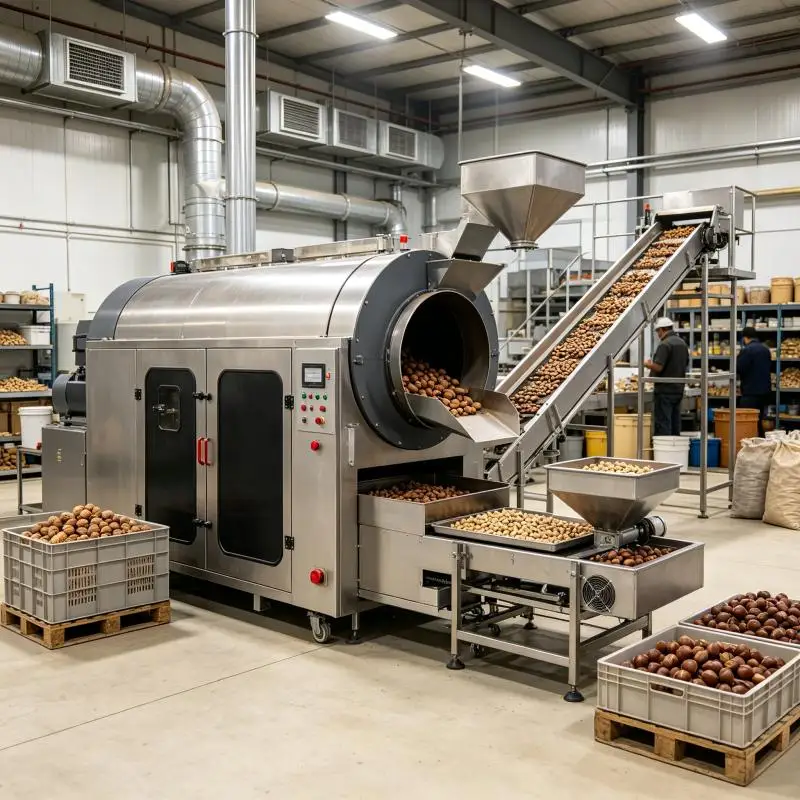Continuous Belt Peanuts Nut Full Automatic Gas Almonds Cacao Beans Cashew Kernel Roast Roaster Line Machine