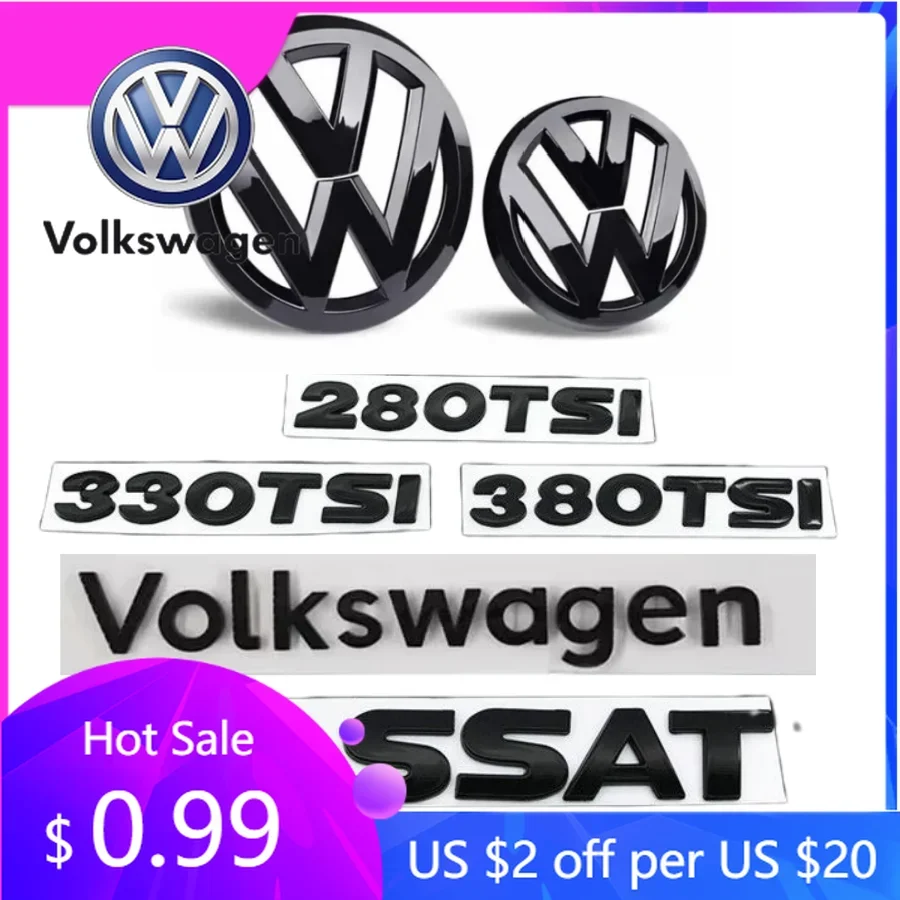 

For VW Volkswagen Jetta MK5 Golf Car front badge logo covered ABS sticker For Volkswagen Passat 280TSI/330TSI/380TSI front and r