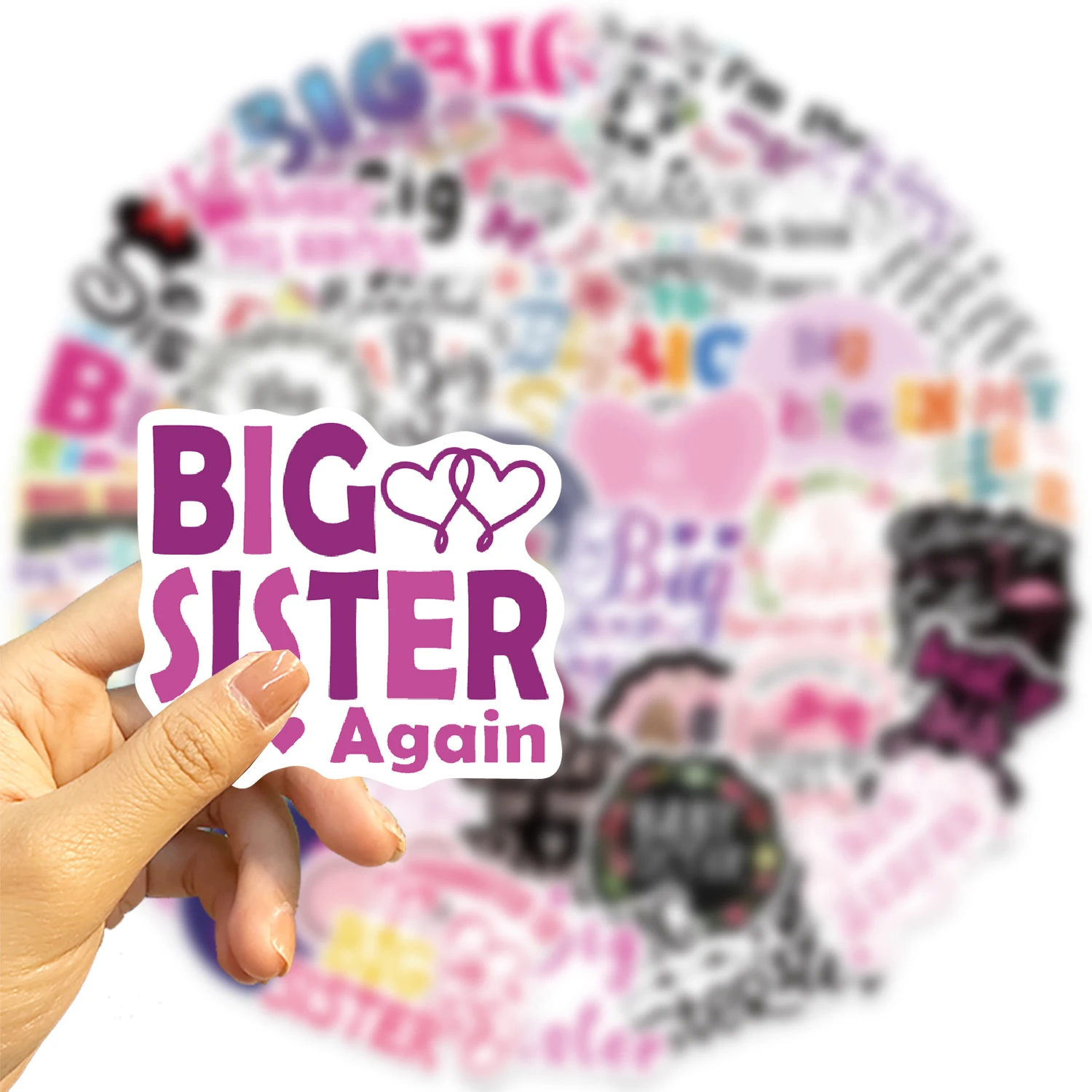 50 ชิ้น Big Sister สติกเกอร์ Graffiti ไวนิลสติกเกอร์สติ๊กเกอร์แบบใช้ซ้ําได้สําหรับแล็ปท็อปขวดน้ํากระเป๋าเดินทางที่มีสีสันการออกแบบสนุก