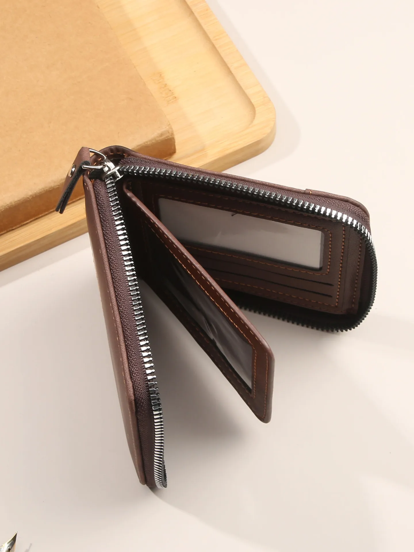 高品質ビジネスメンズショートウォレットジッパーマネーバッグカードホルダーPUレザー多機能カードスロットコインパース男性用