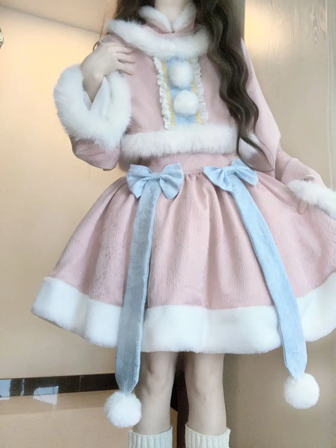 Japan Op Fake Two-Piece Daily Lolita Long-Sleeved Thickened Dress Cute Autumn And Winter Dress