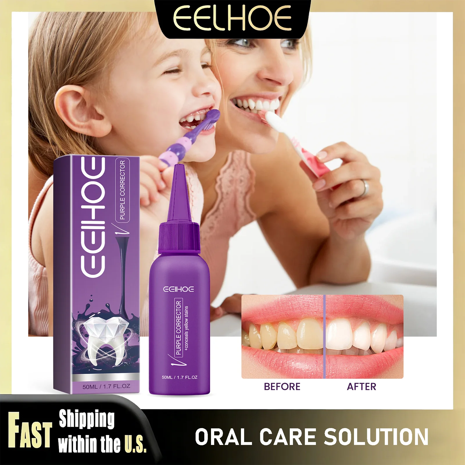 EELHOE Pasta Dental Púrpura para Eliminar Manchas de Humo Profundas, Protección Gingival, Líquido Limpiador, Blanquea y Aclara la Boca de Forma Eficaz