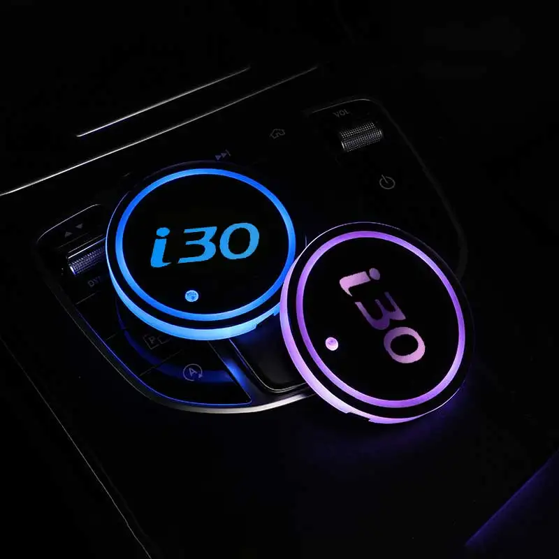 7 Colorful Change Car Drinks Holders for Hyundai I30 Decorate USB Charging Coaster Pad Luminous Modified Non-slip Water Cups Mat