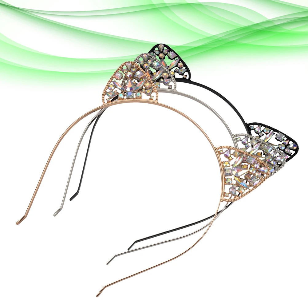

3pcs Pointed Drill Hat Headband Cat Ears Girls Hair Hoop Ornament Comfortable Lightweight Halloween Parties Carnival